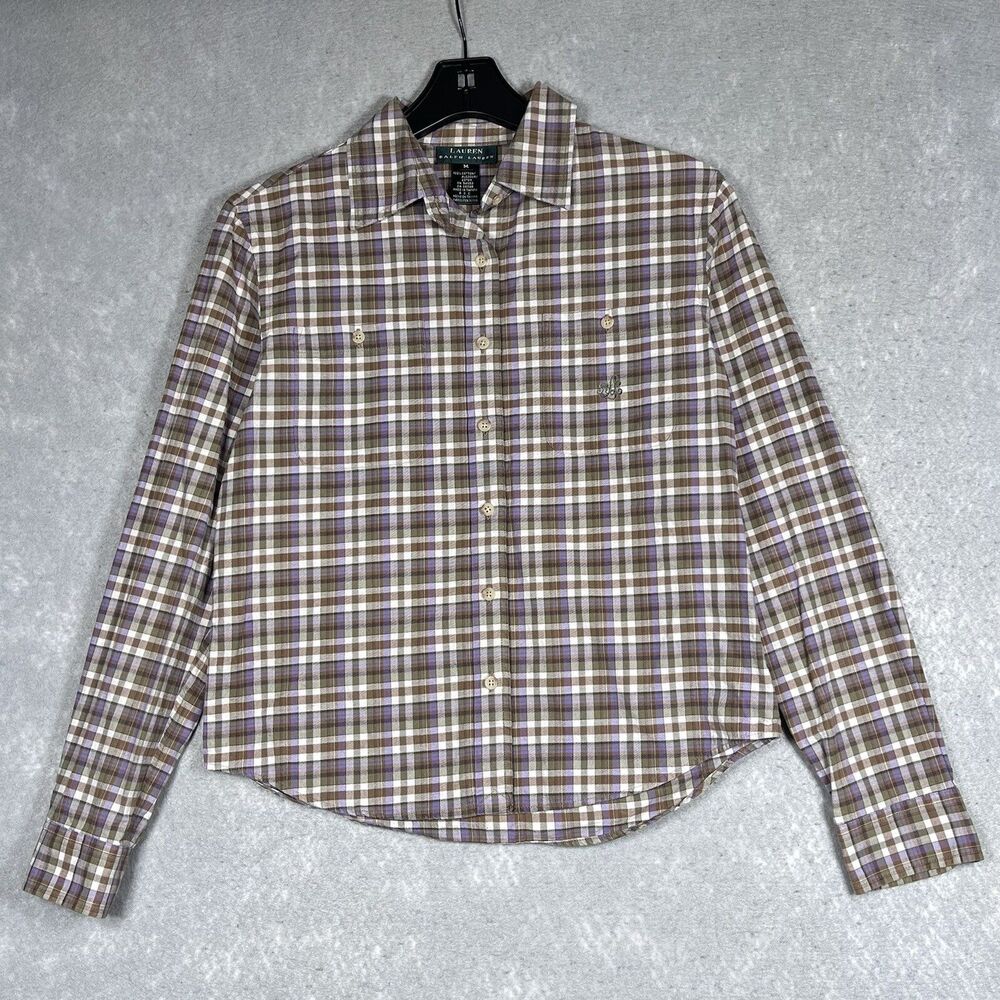 Lauren Ralph Lauren Plaid Button Down Shirt - Brown, White, Purple
